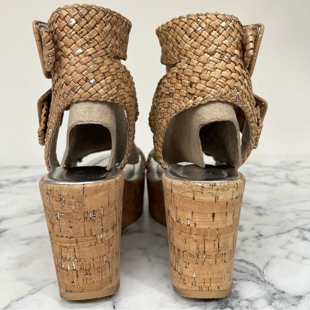 Donald J. Pliner Tan Woven Cork Platform Wedges